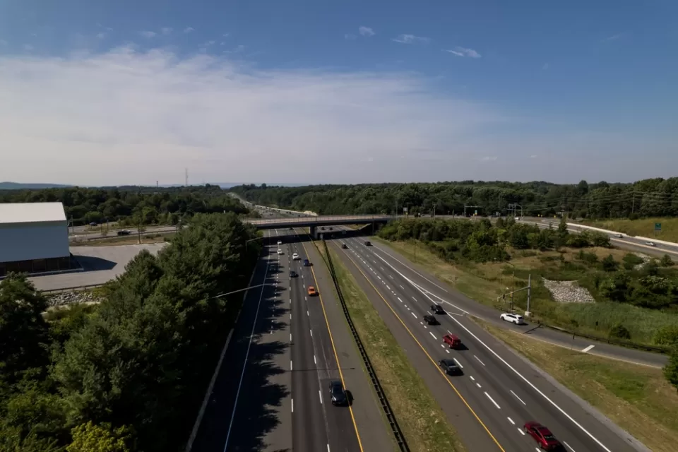 Aerial view of four-lane Interstate 270 in Maryland, USA